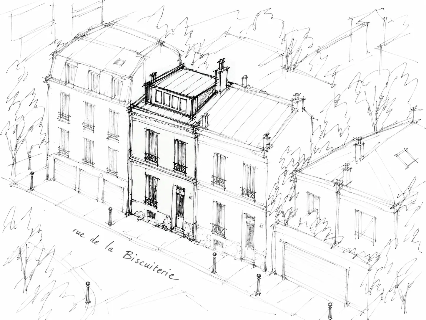 Croquis de la maison, rue de la Biscuiterie