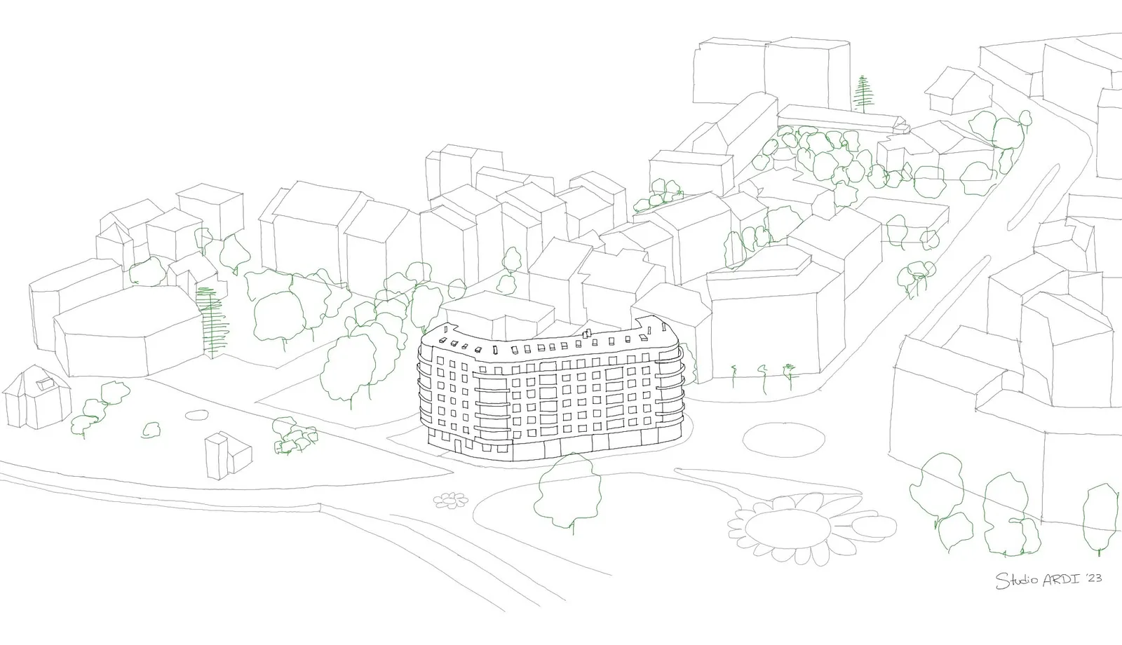 Croquis du Léman dans son quartier, Thonon-les-Bains